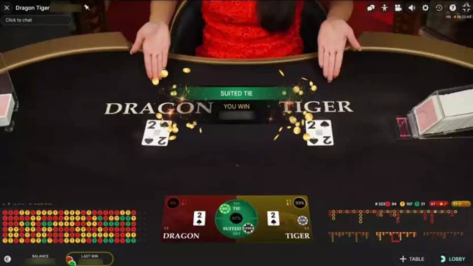 Player Options Bets in Dragon Tiger